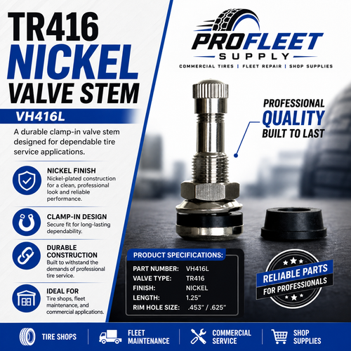 TR416 Nickel Valve Stem 1.25" .453"/.625" – Truck Tire Valve